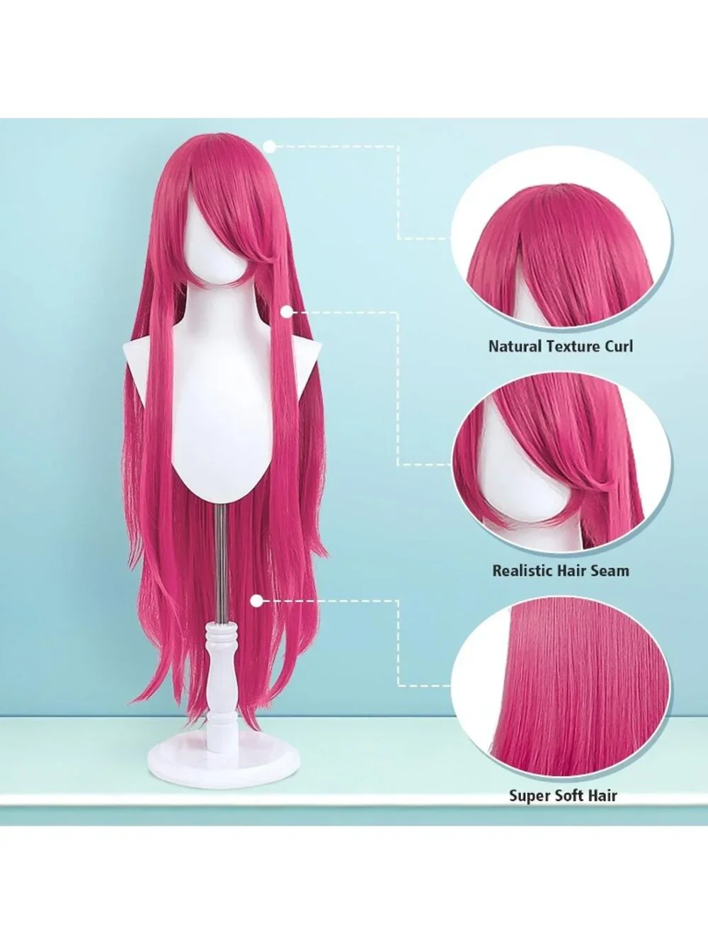Women's Hot Pink 100 Cm Heat Resistant Universal Straight Costume Long Wigs